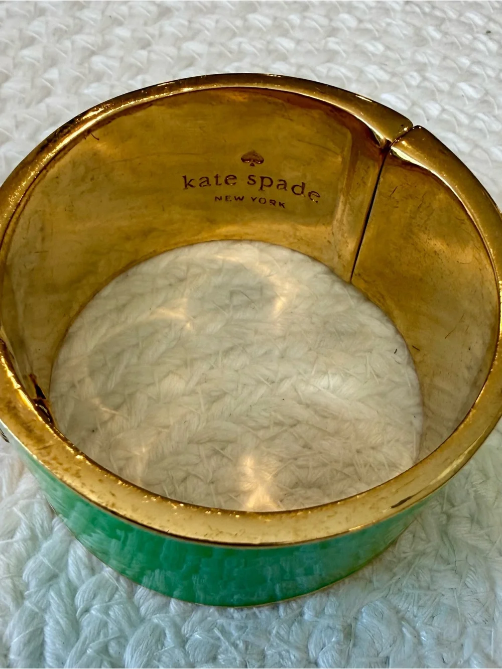 Kate Spade Green and Navy Enamel Hinged Cuff Bracelet with Gold Trim - Picture 4 of 4